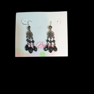 NWOT Premier DESIGN Hematite Black Stones Earrings Silver Tone